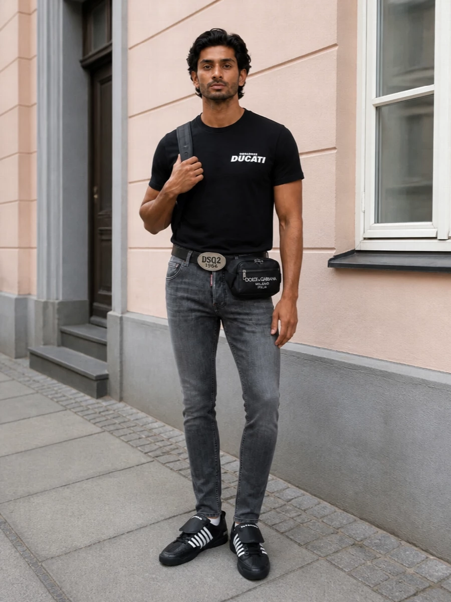 Dsquared2 ducati tee grey jeans sneakers