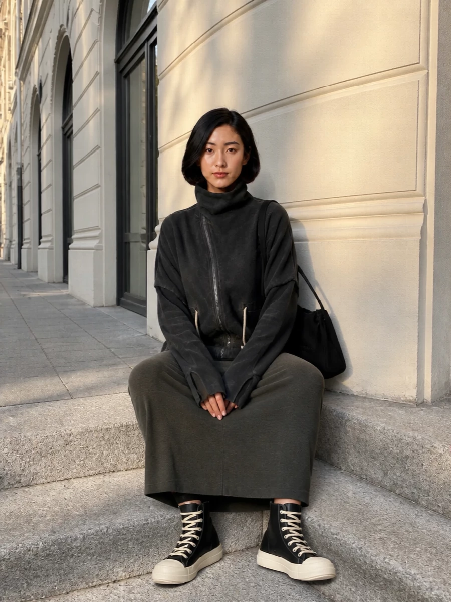 Rick owens drkshdw jacket ribbed maxi dress