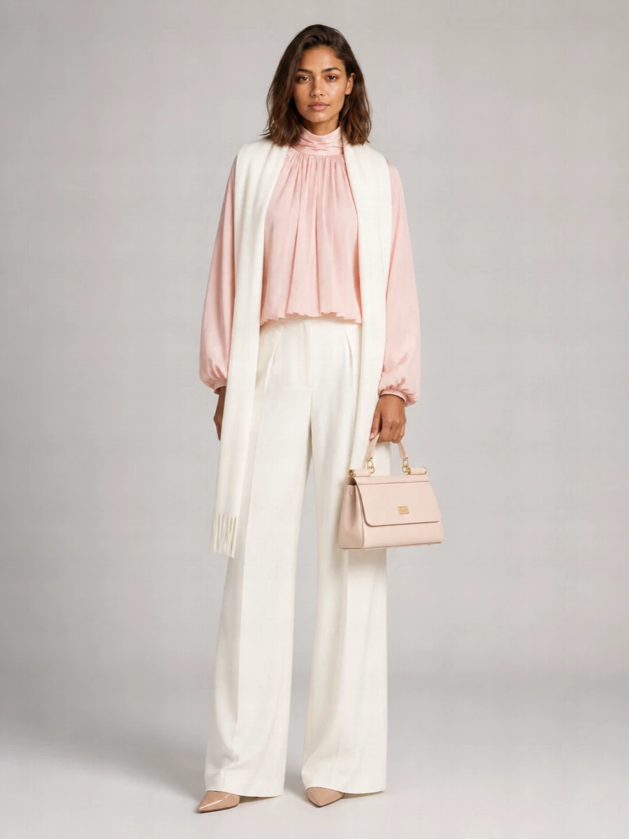 Max Mara silk blend pleated high neck long sleeve blouse