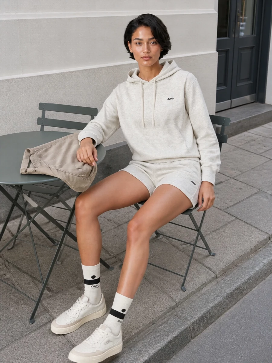 Autry oatmeal hoodie shorts canvas sneakers