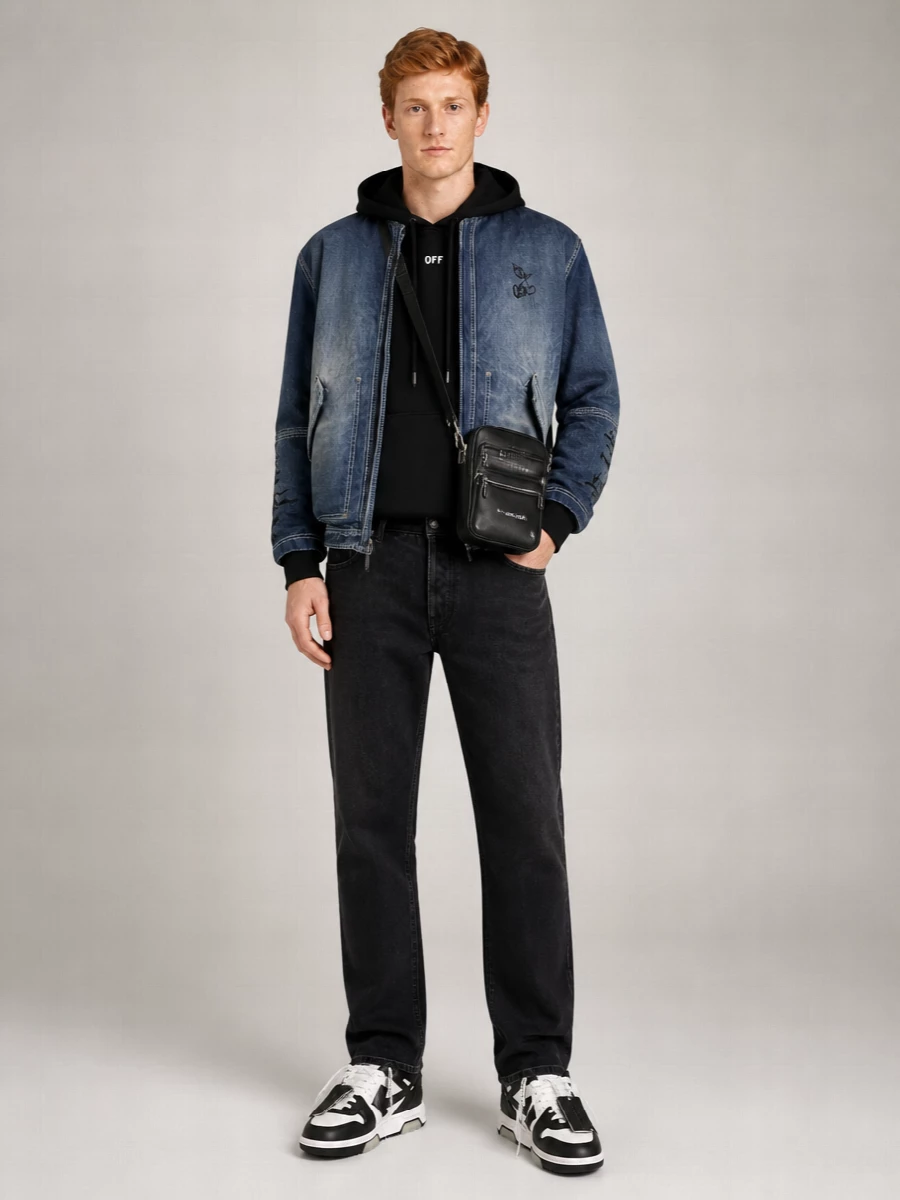 Off-White Cotton Hooded Denim Jacket