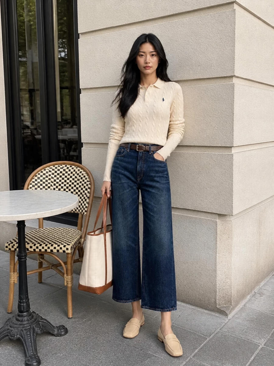 Ralph lauren wide leg jeans cream cable knit