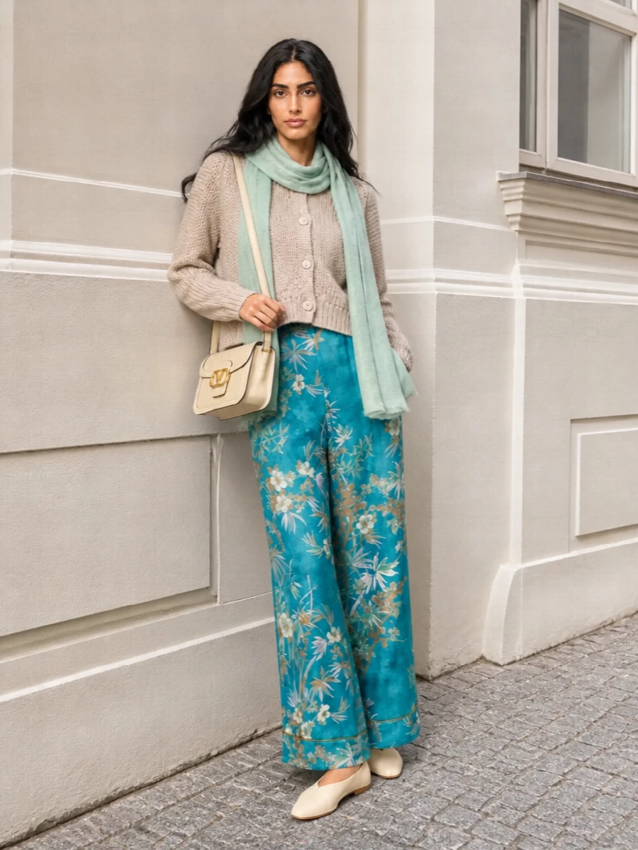 Forte forte teal trousers neutral knit outfit