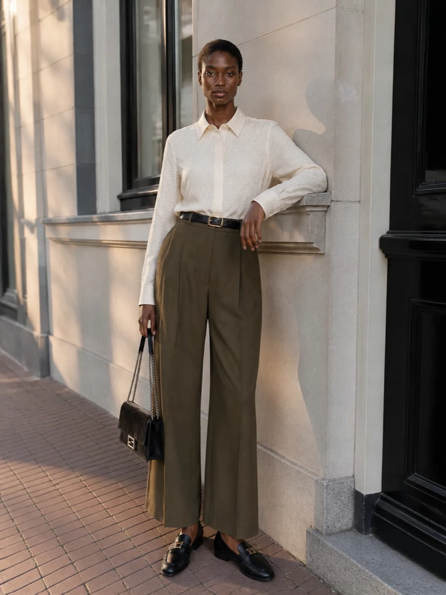 Fendi wide leg trouser jacquard shirt outfit
