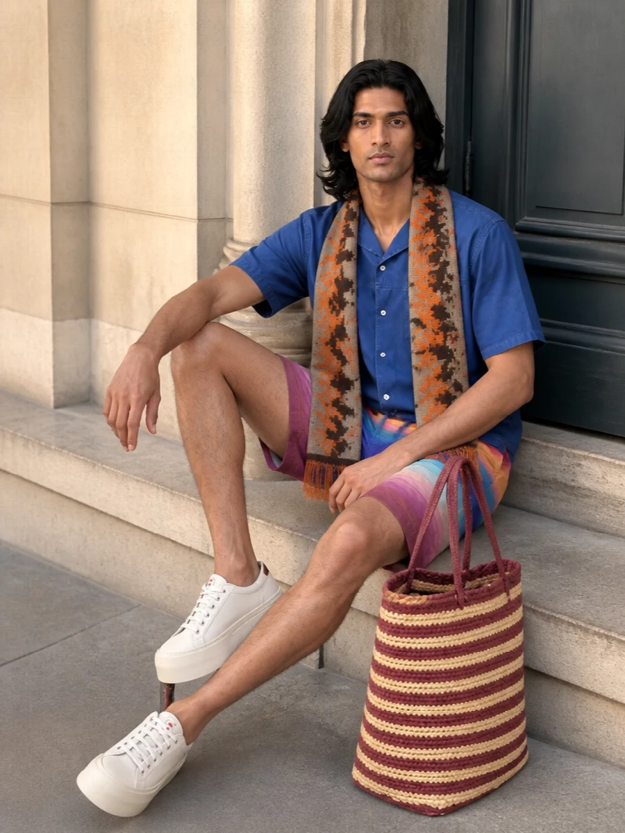 Marni sunset shorts cobalt shirt white sneakers
