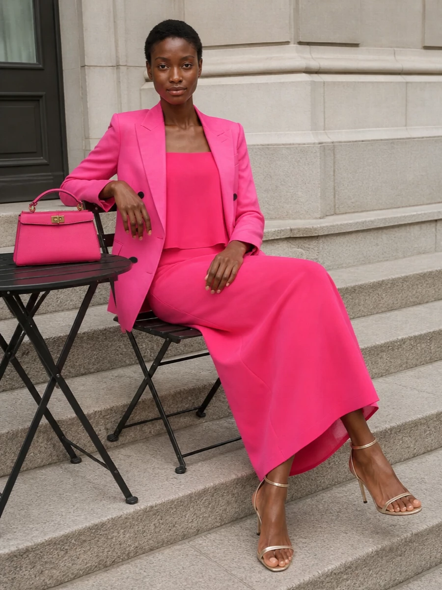 Tom ford pink blazer dress gold heels