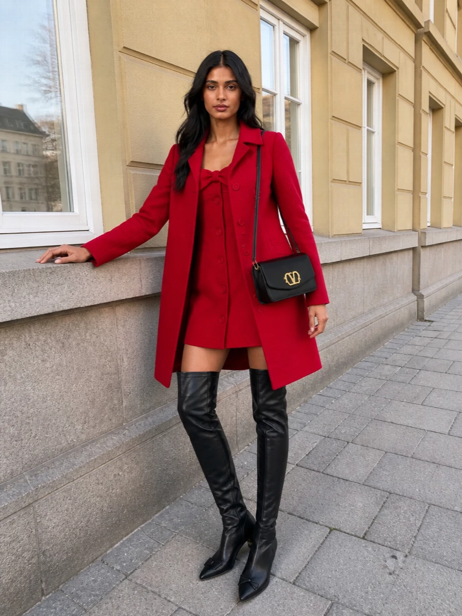Valentino red coat mini dress evening outfit