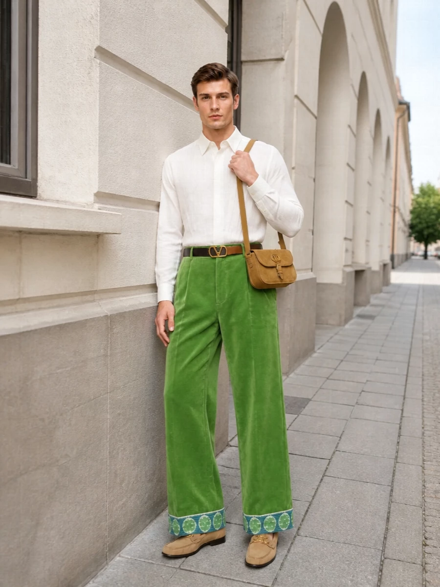 Valentino green wide leg trousers outfit men