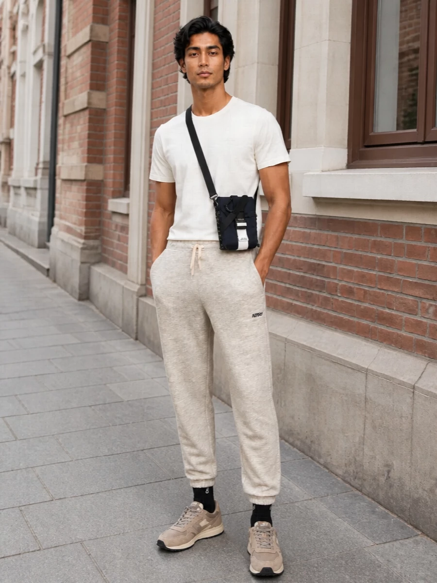 Autry beige track pants neutral runner outfit