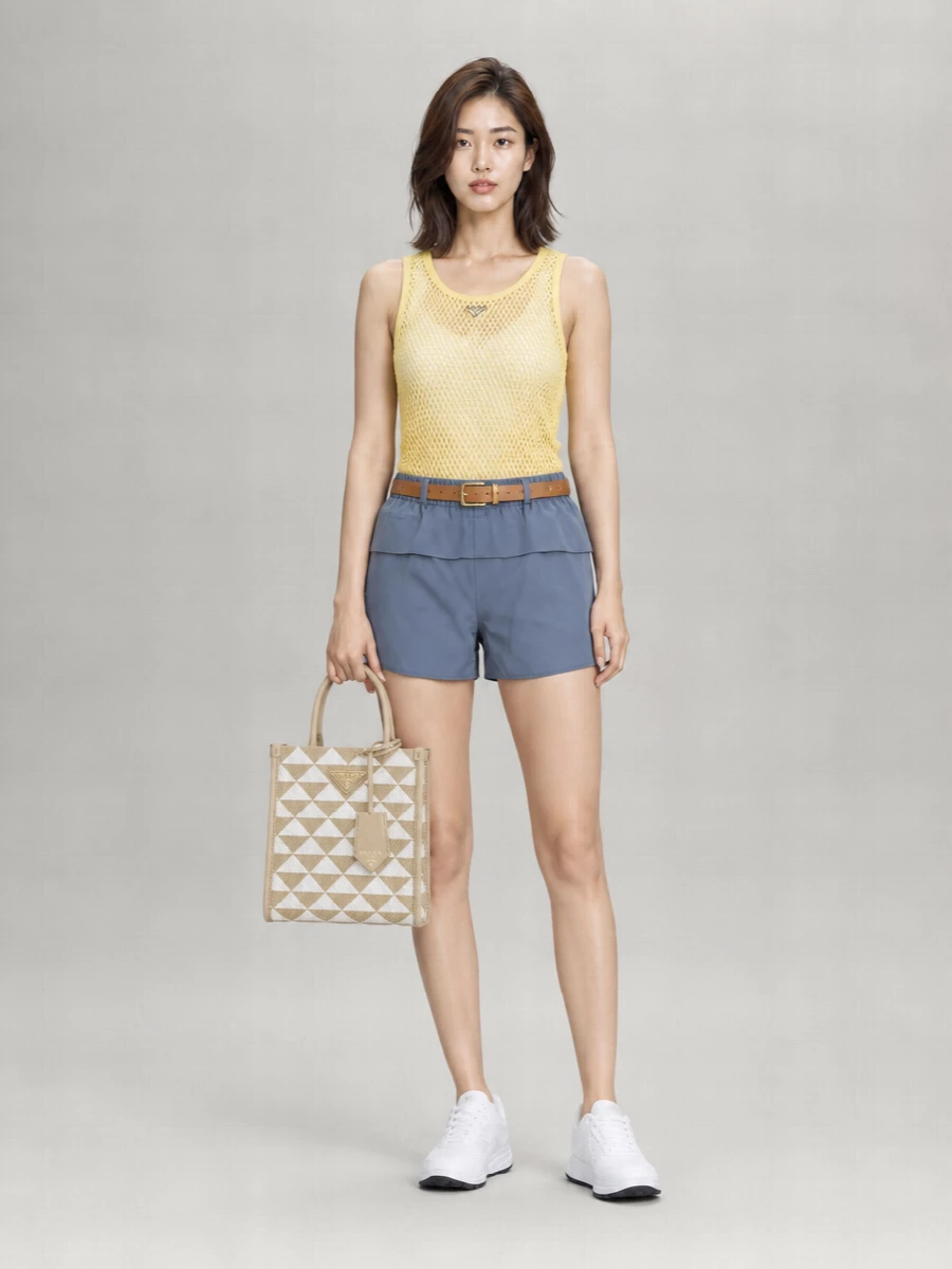 Prada Cotton Wide Neckline Ribbed Hem Top