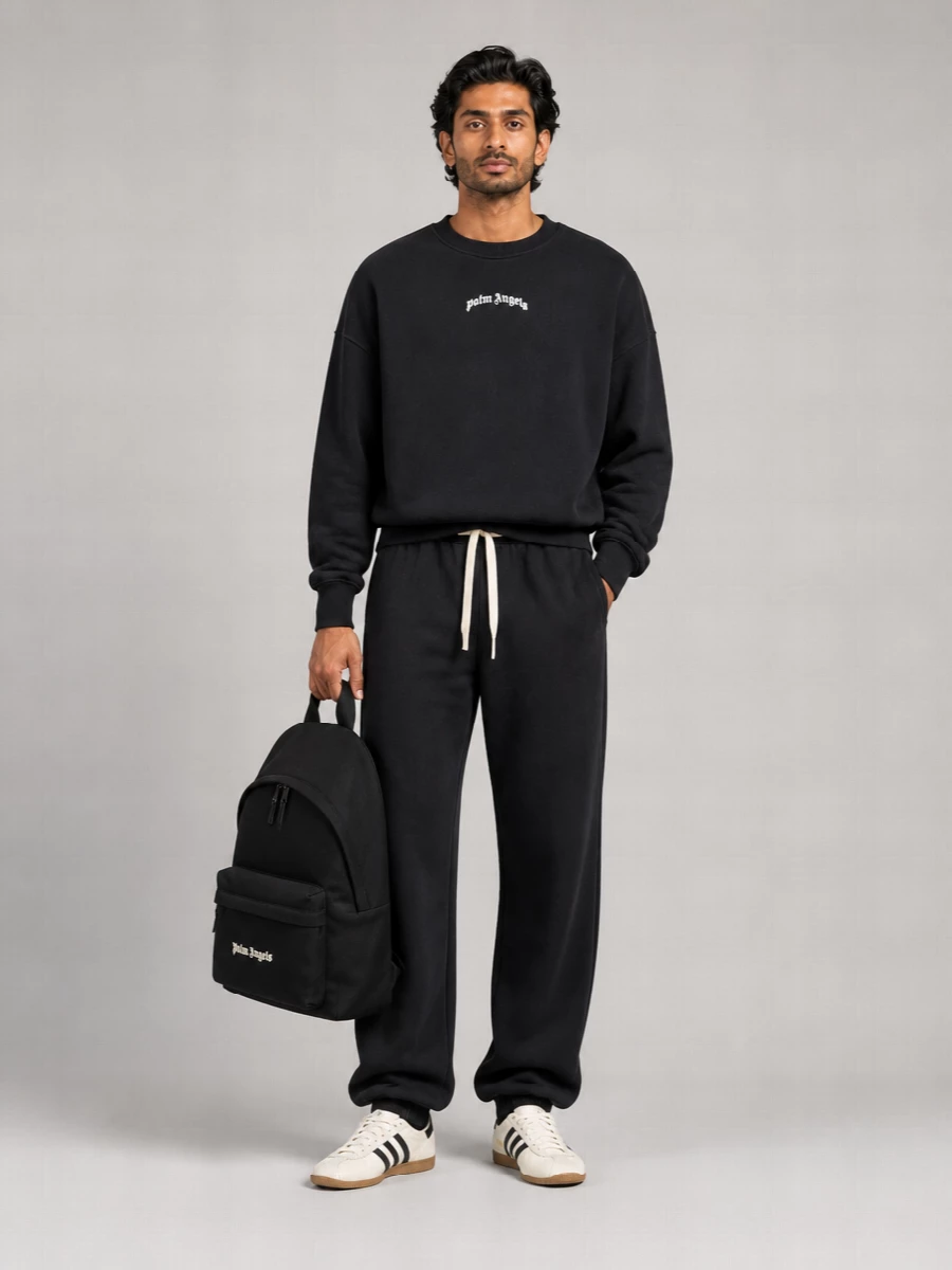 Palm Angels Cotton Logo Print Crew Neck Sweatshirt