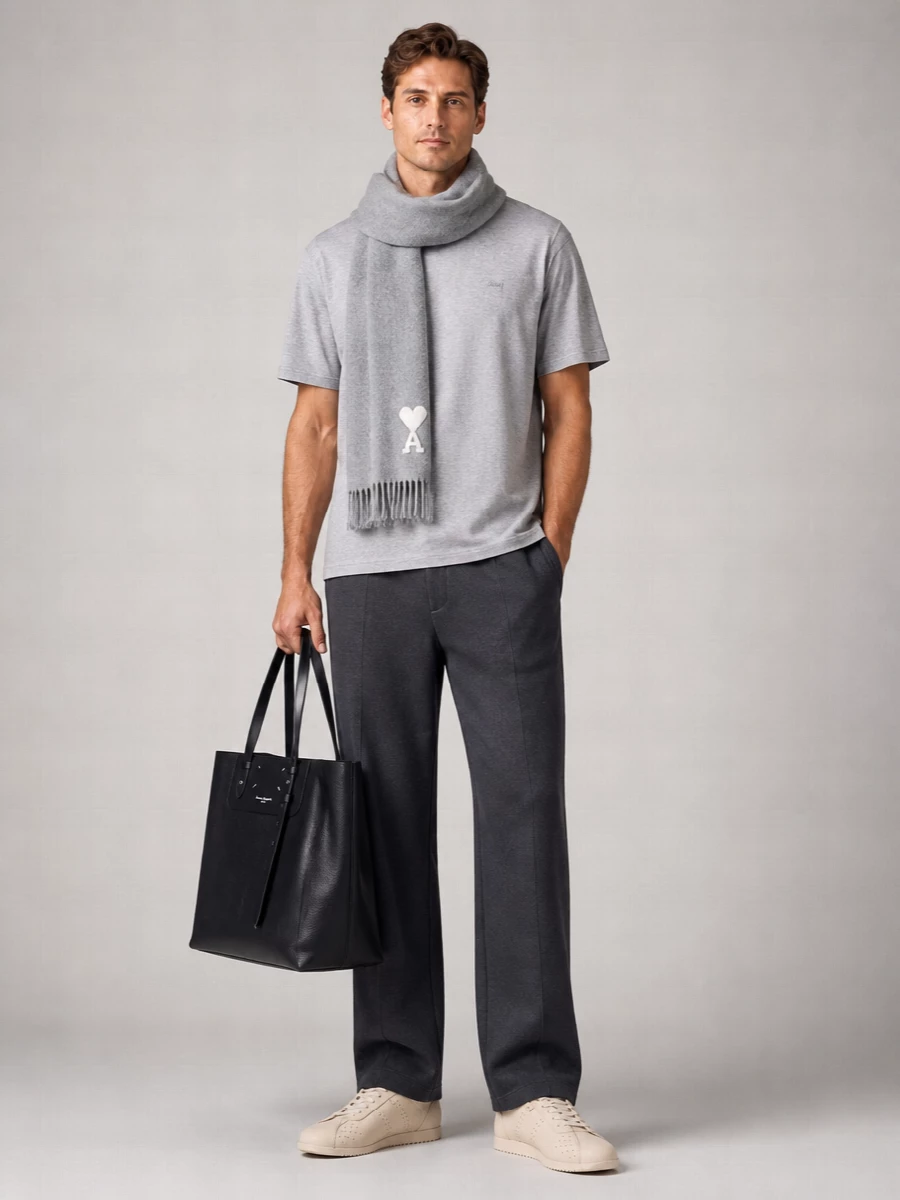 Ami Paris Silk Blend Short Sleeve T-Shirt