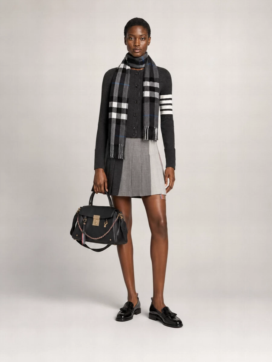 Thom Browne Ribbed Crew Neck Striped Cashmere Cardigan