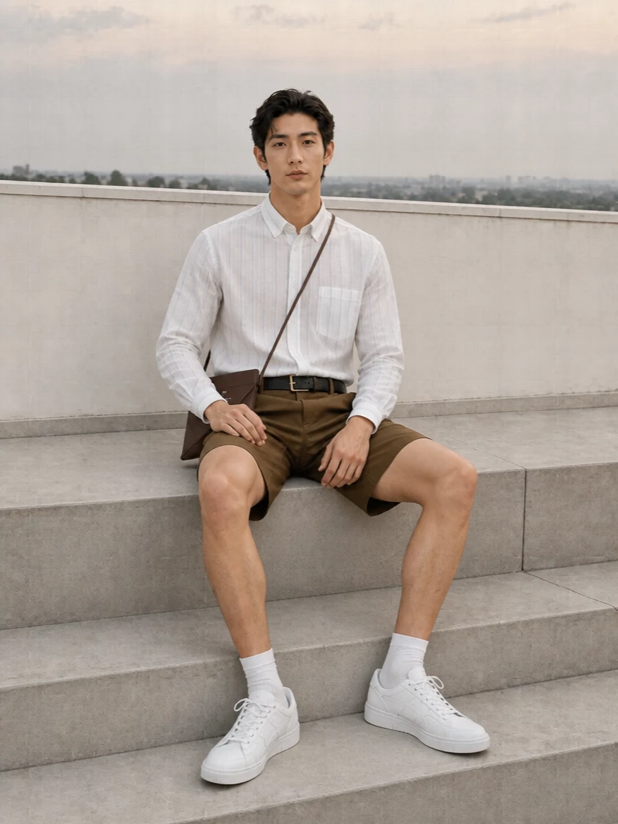 Comme des garcons striped shirt tailored shorts