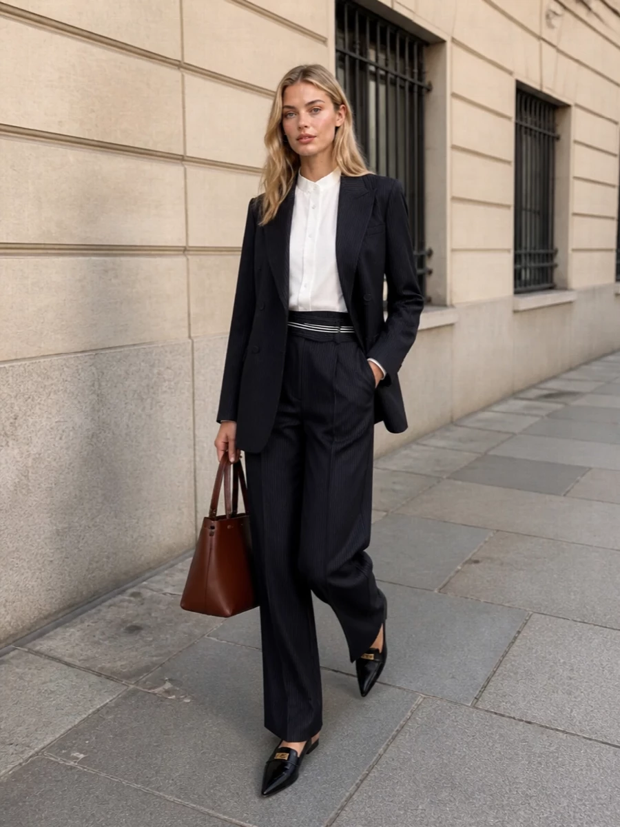 Fendi pinstripe power suit wide leg trousers