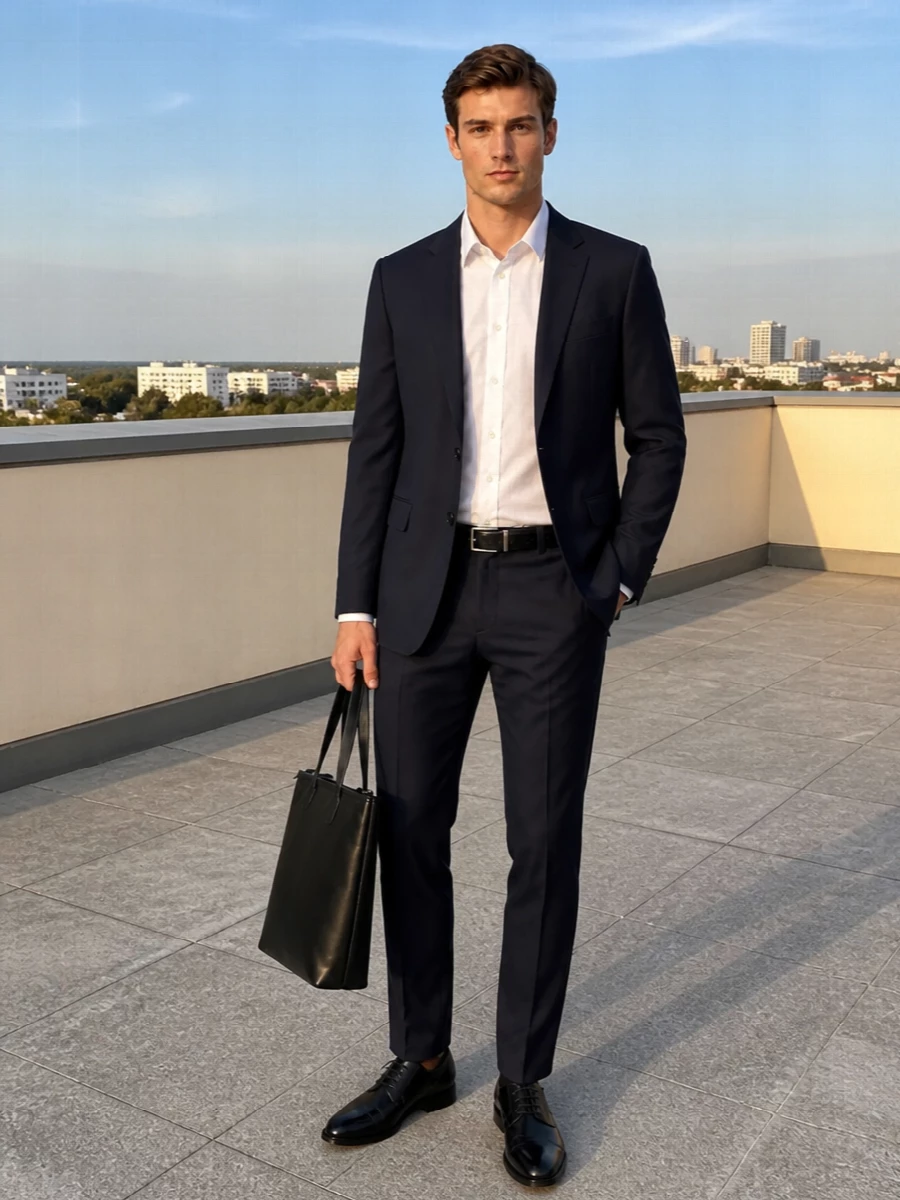 Dolce gabbana navy blazer black derby outfit