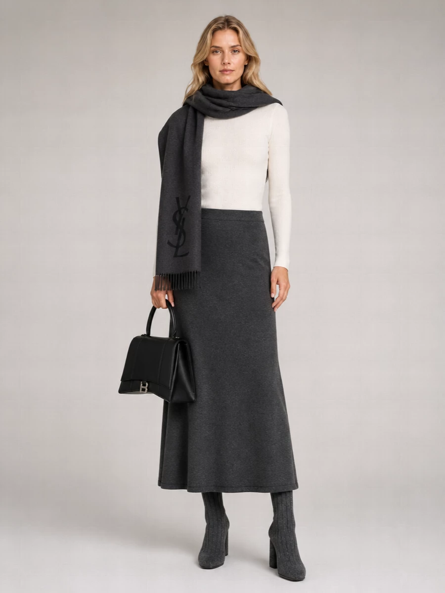 Balenciaga Wool Straight Maxi A-Line Skirt