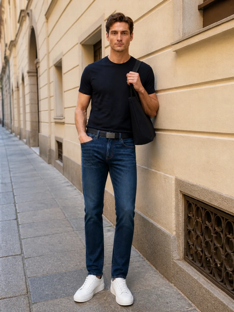 Emporio armani navy tee jeans white sneakers