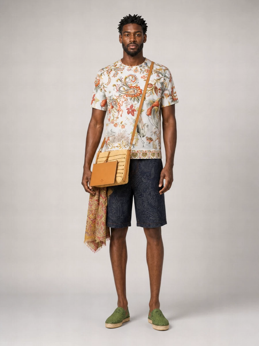 Etro Cotton Floral-Print Short-Sleeve T-Shirt