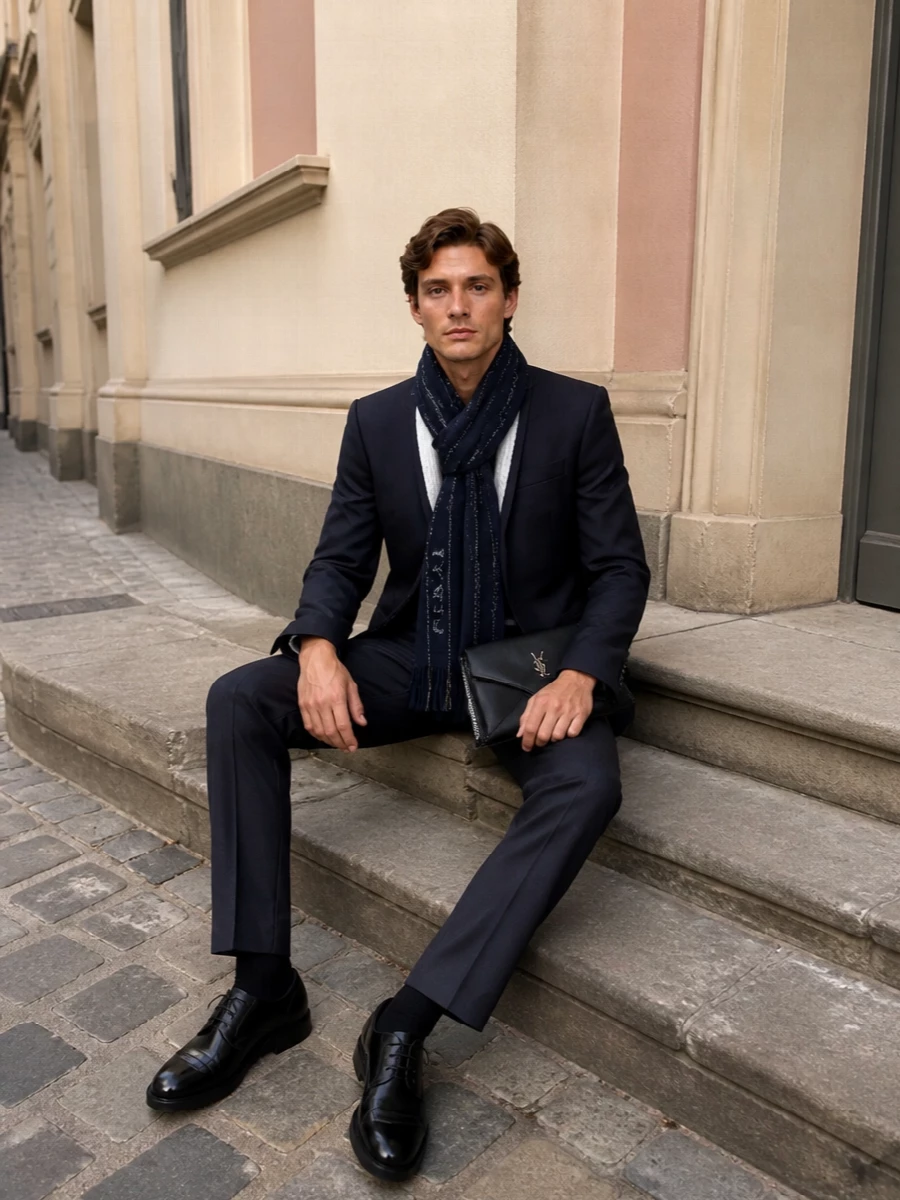 Sacai navy blazer tapered trousers derby shoes
