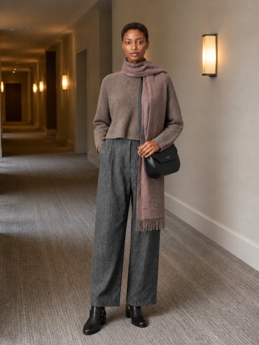 Emporio armani mink knit charcoal wide leg trousers