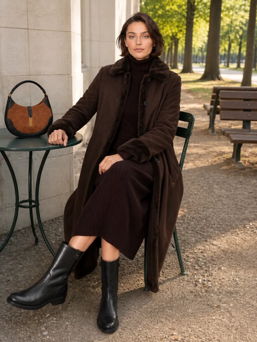 Max mara ralph lauren brown turtleneck dress outfit