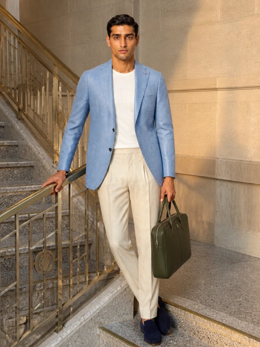 Tagliatore blazer beige trousers navy loafers