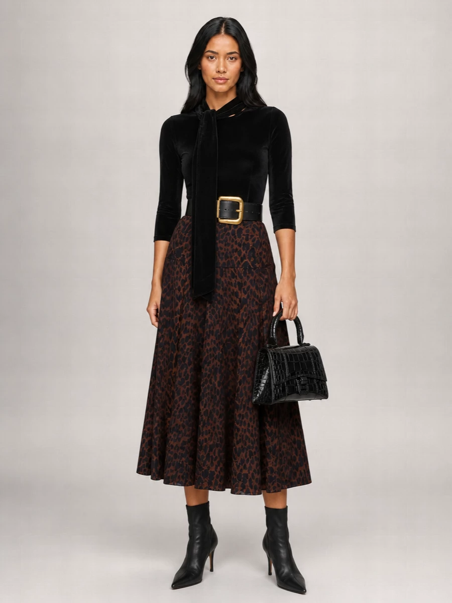 Balenciaga Silk Animal-Print Pleated Midi Skirt