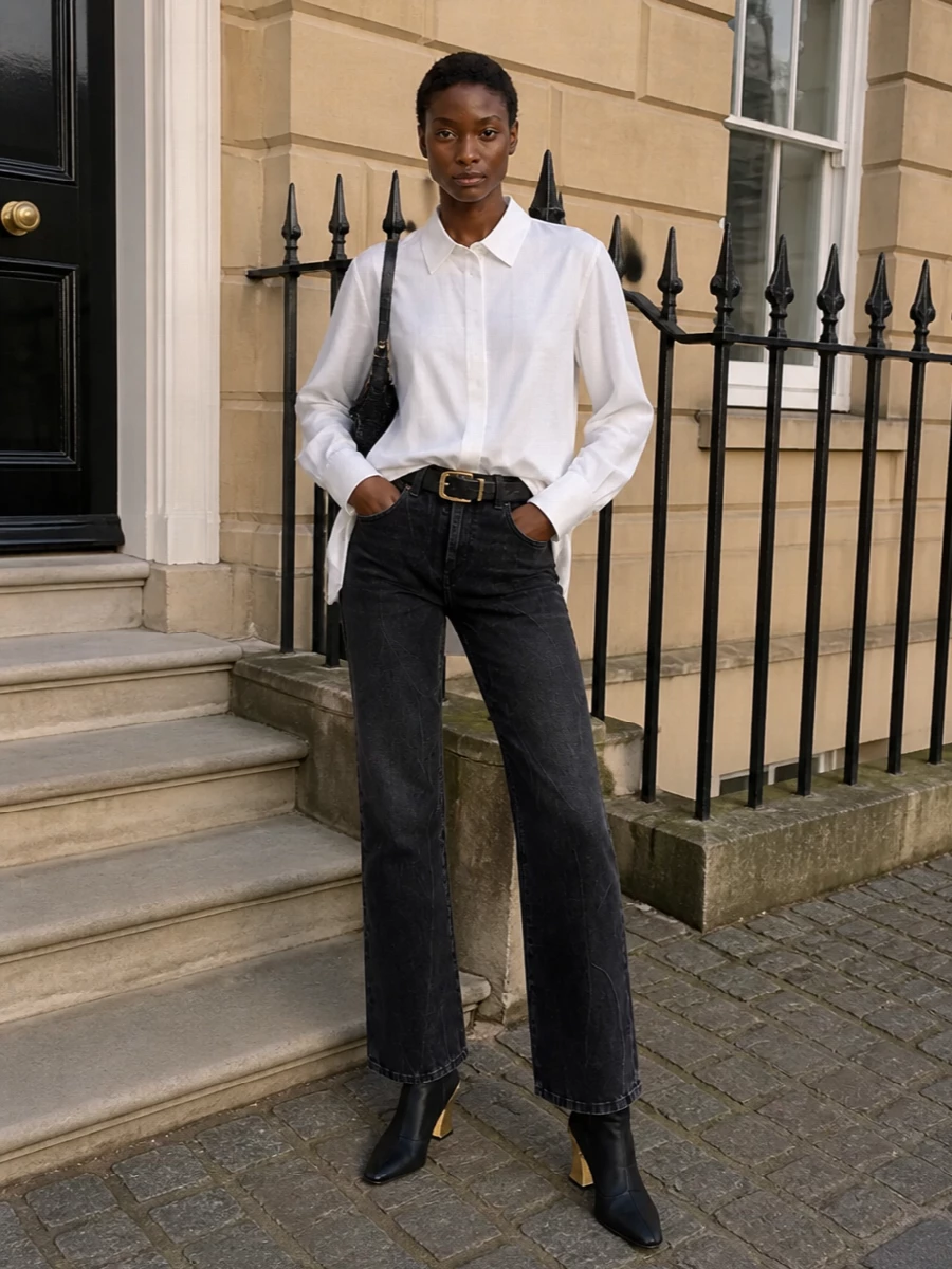 Givenchy black jeans white shirt ankle boots