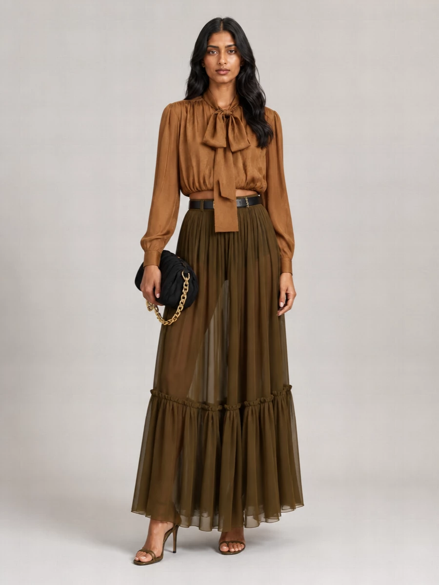 Saint Laurent Silk Full Skirt