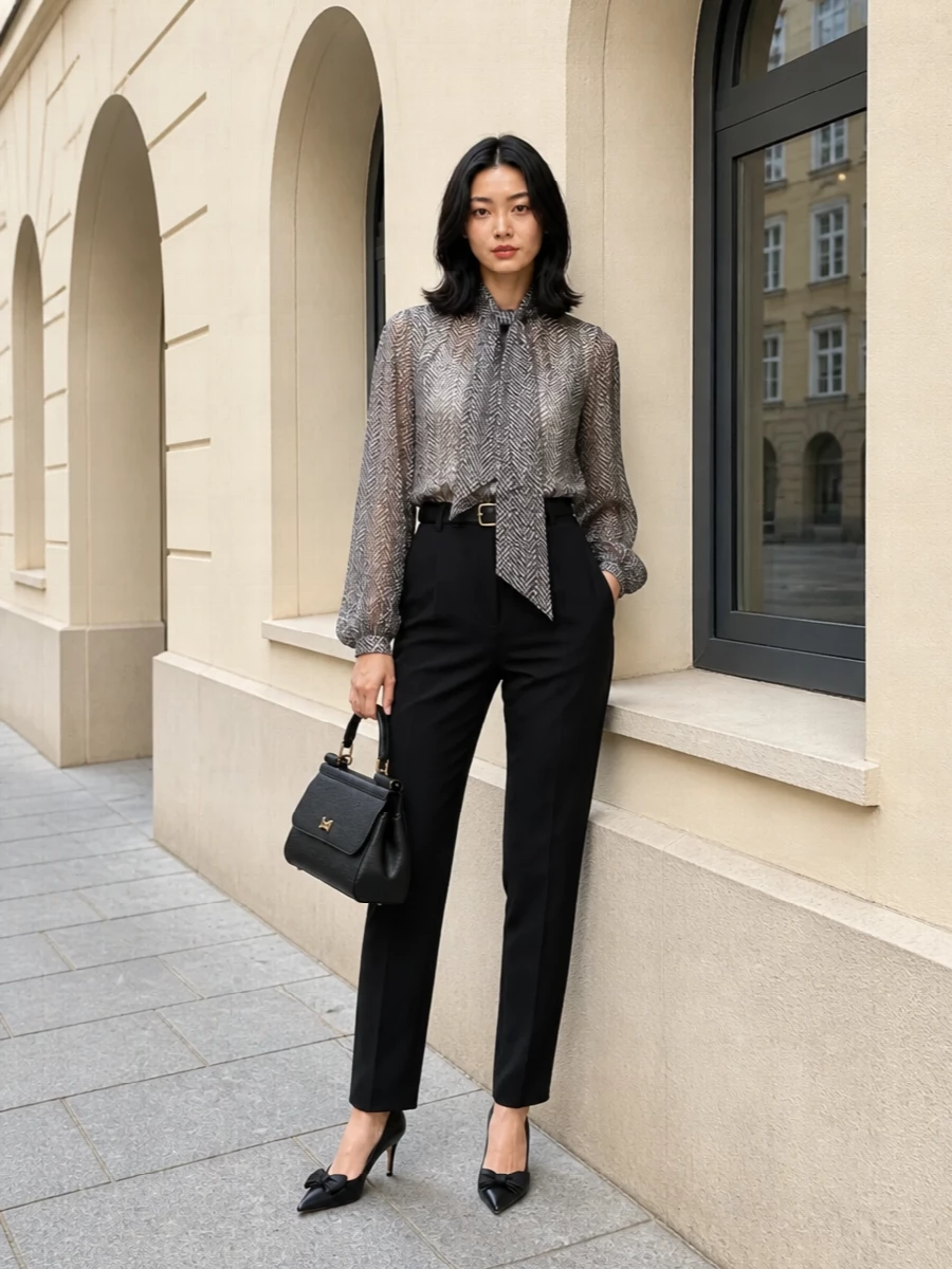 Dolce gabbana sheer blouse black trousers