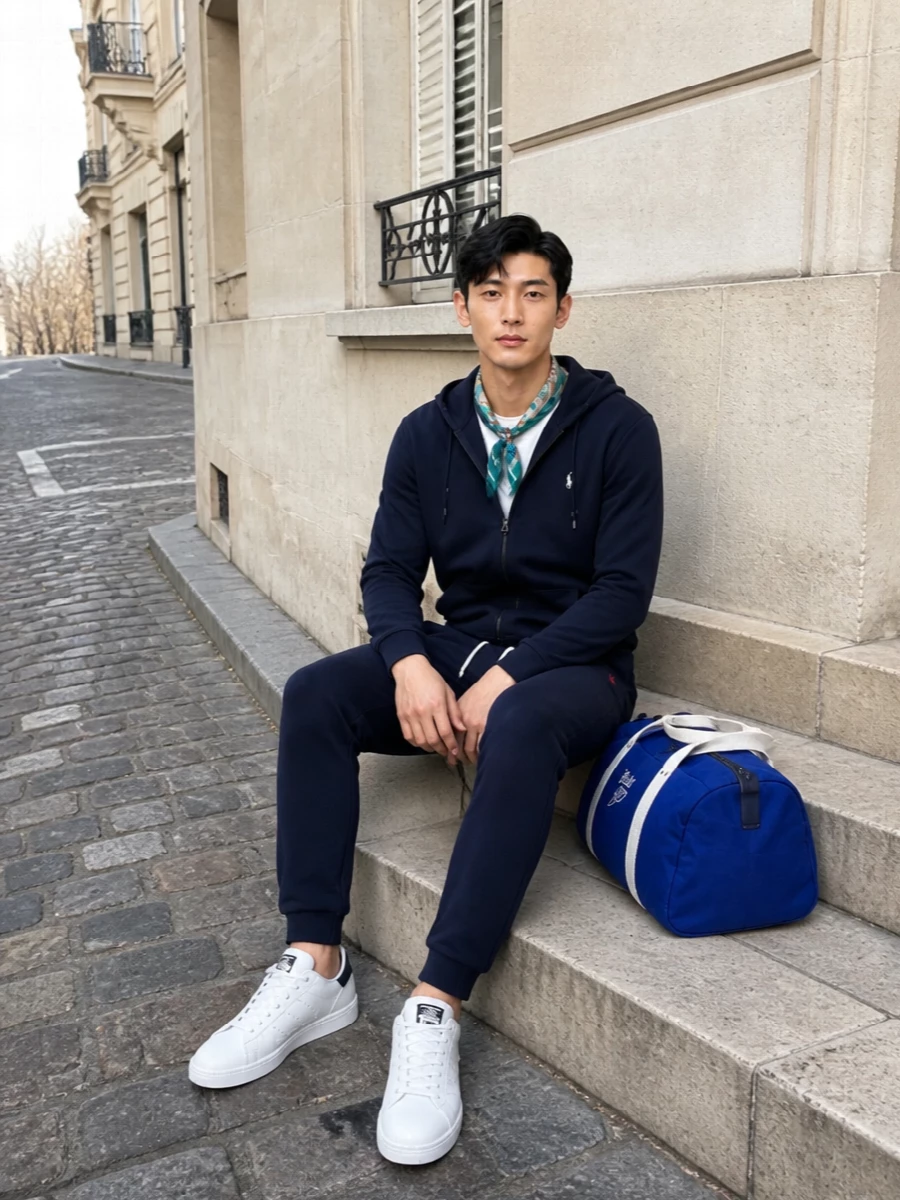 Polo ralph lauren navy hoodie joggers adidas sneakers