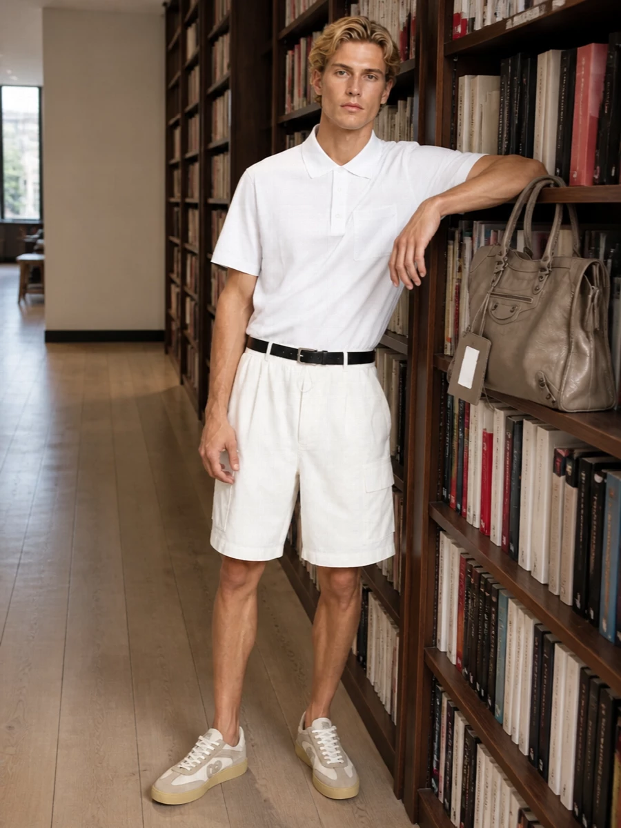 Gucci off white cargo shorts polo summer outfit