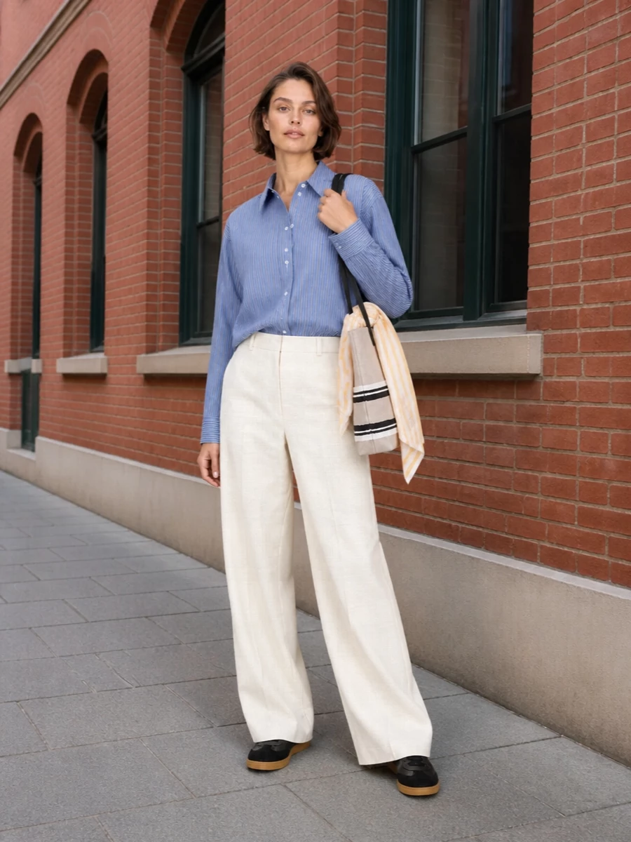 Isabel marant striped shirt ivory wide leg trousers
