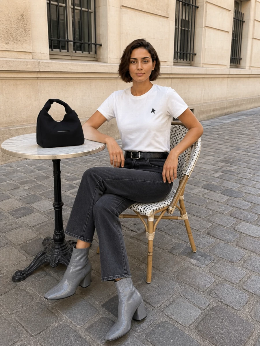 Golden goose tee toteme jeans mm6 boots outfit