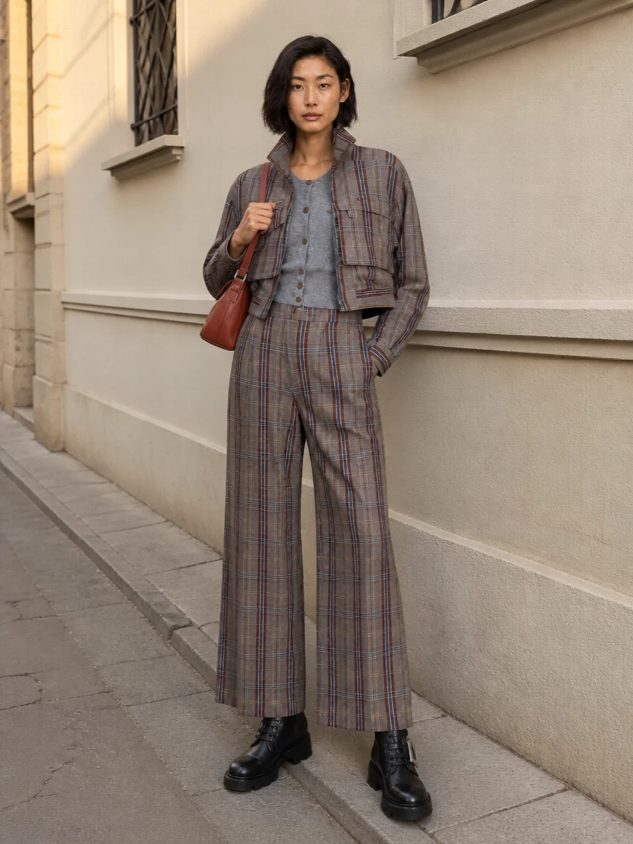 Vivienne westwood plaid jacket wide leg trousers