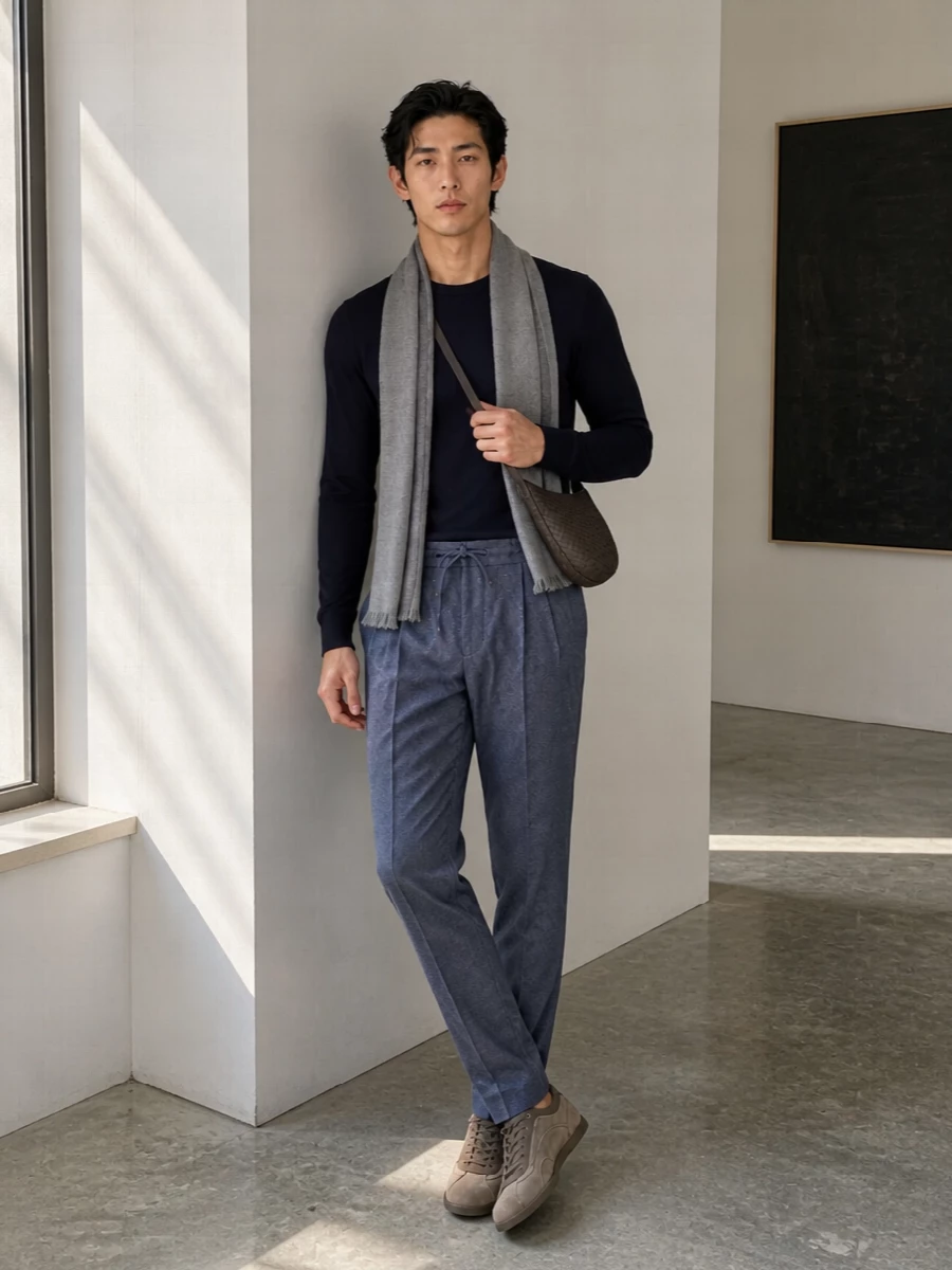 Brunello cucinelli navy sweater drawstring trousers