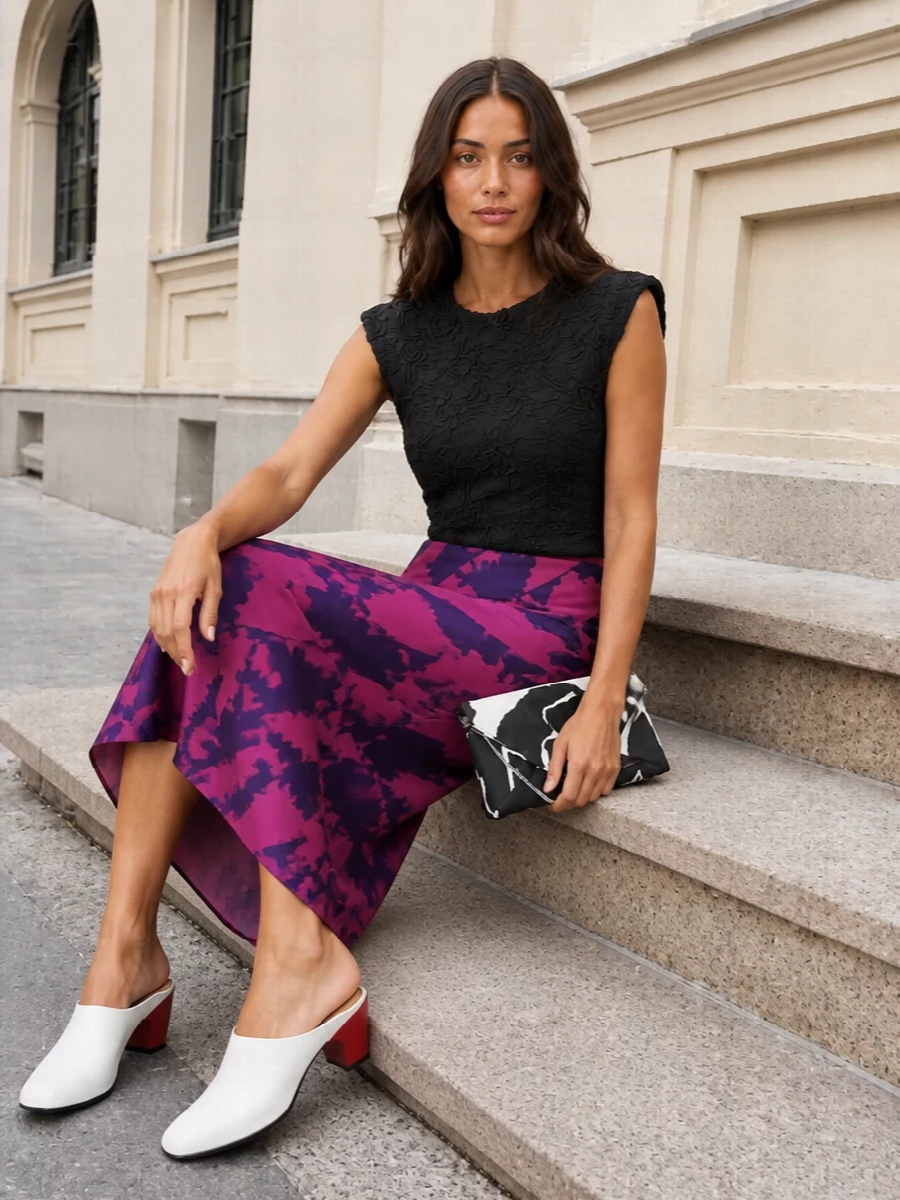 Dries van noten floral midi skirt black top