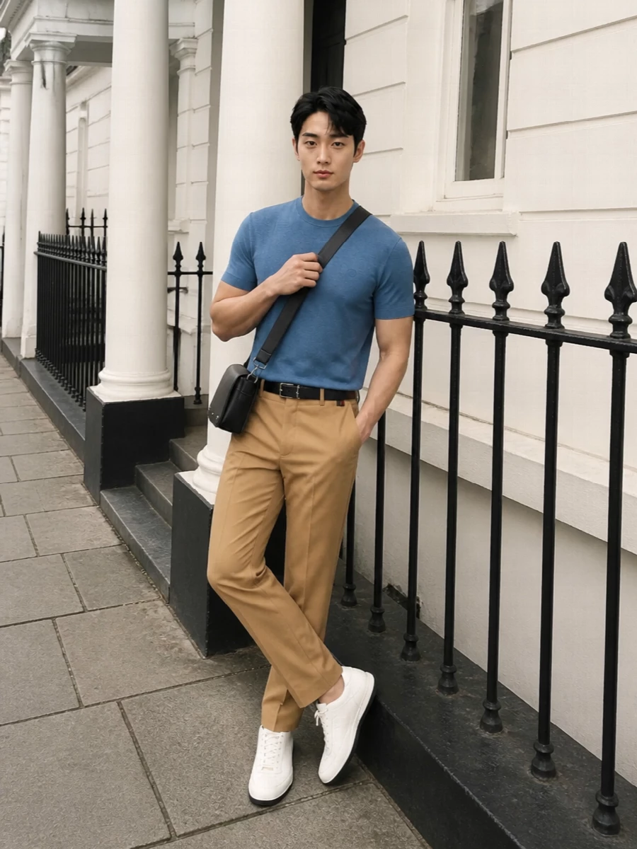 Gucci knit tee tailored pants outfit