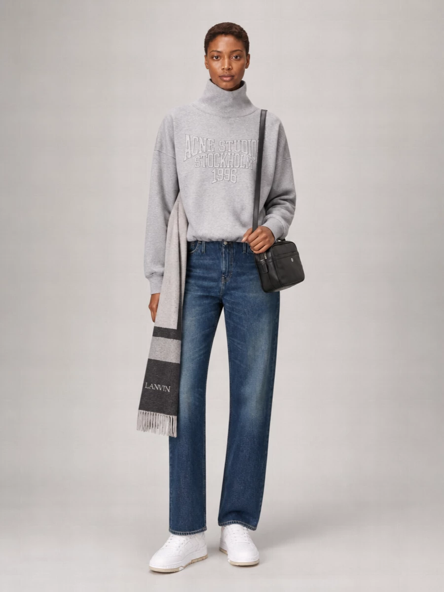 Acne Studios Organic Cotton Relaxed-Fit Funnel-Neck Logo-Print Sweatshirt