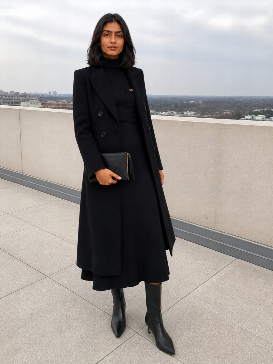 Elisabetta franchi black coat knit midi dress