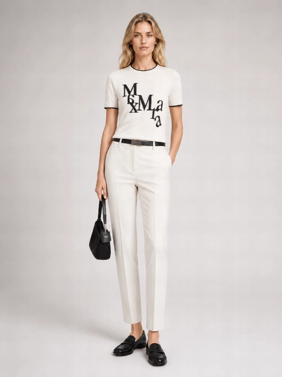 S Max Mara Short-Sleeve Linen Knitted Top