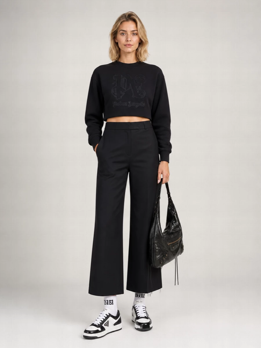 Palm Angels Cotton Cropped Ribbed Sweatshirt