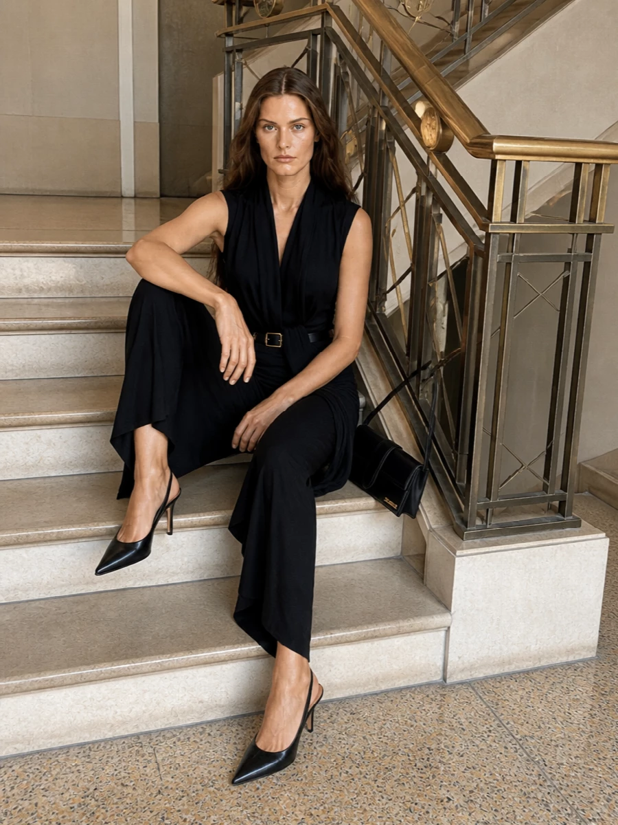 Jean paul gaultier black draped midi skirt outfit