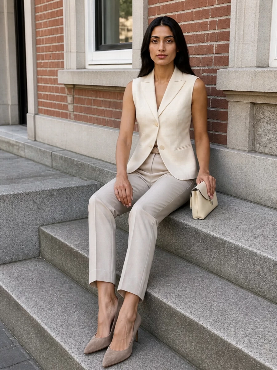 S max mara beige trousers cream tailored vest