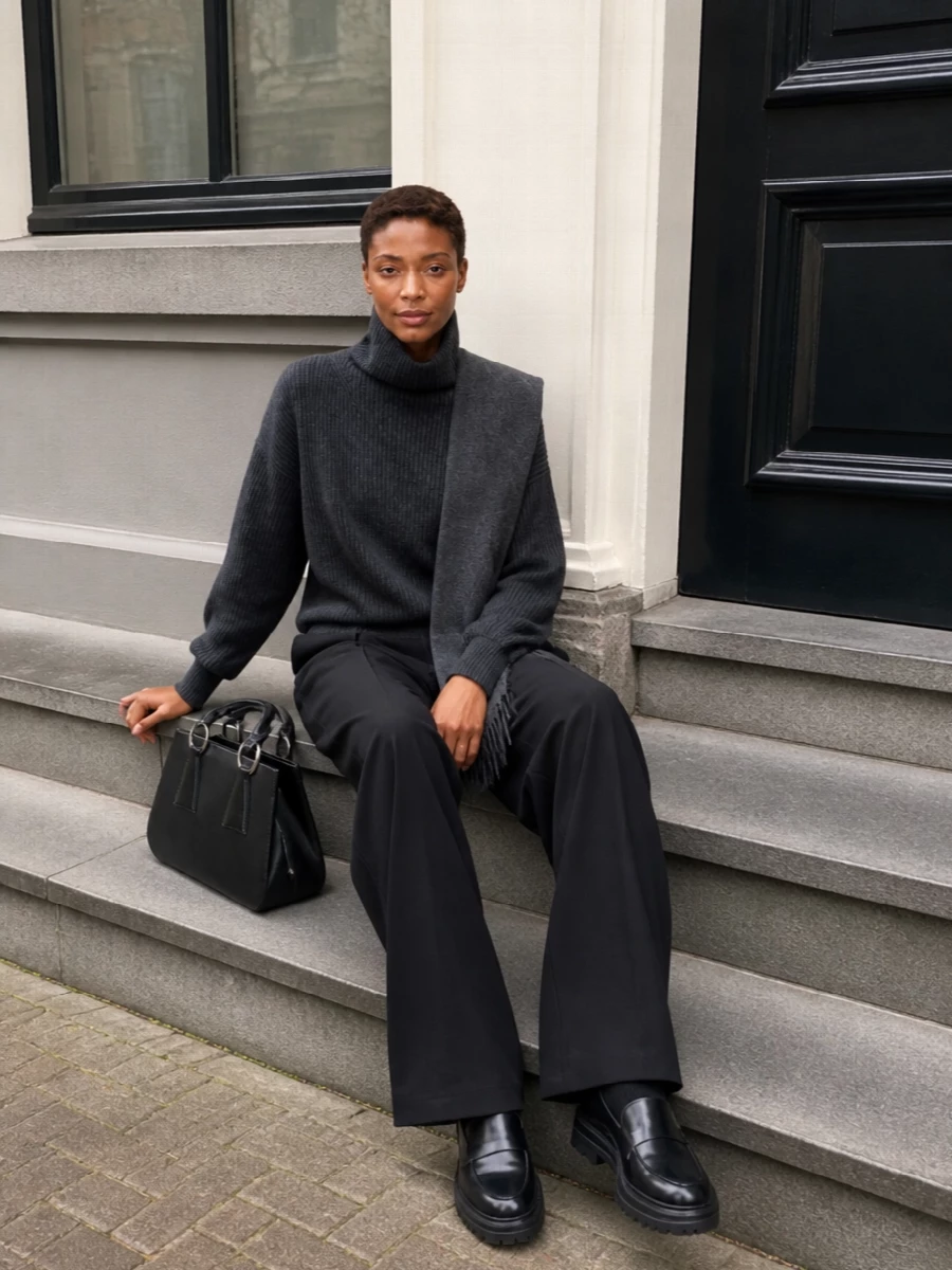 Isabel marant turtleneck wide leg trousers outfit