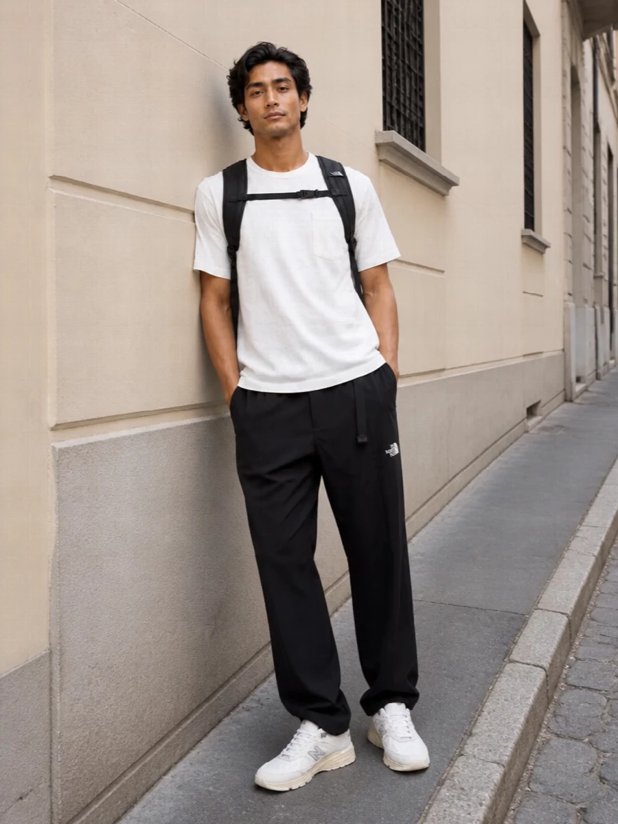 North face tee black tech pants new balance