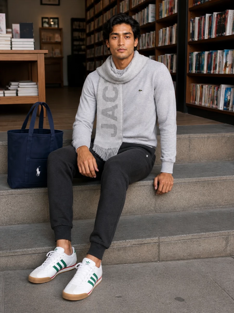 Lacoste grey sweatshirt charcoal joggers adidas