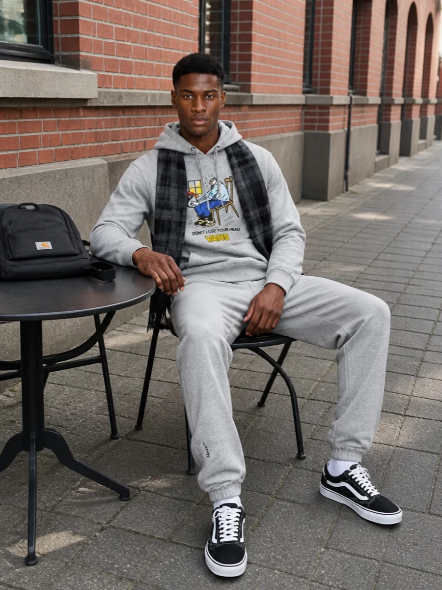 Vans hoodie grey joggers black old skool