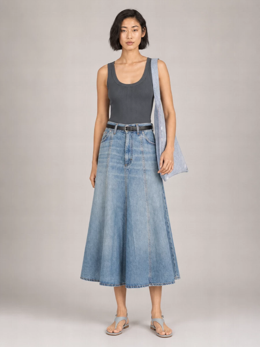 Haikure Denim Serenity Midi A-Line Skirt